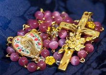 Load image into Gallery viewer, Mystical Rose Rosary in Cat&#39;s Eye Glass &amp; Gold
