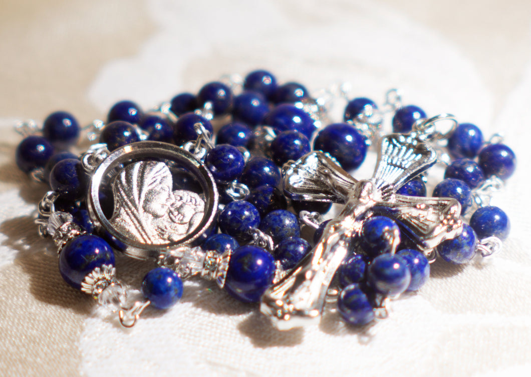 Star of the Sea Rosary in Lapis Lazuli & Silver