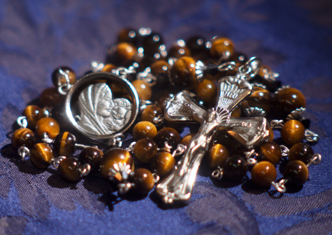 Tower of David Rosary in Tiger's Eye & Silver