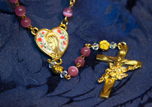 Load image into Gallery viewer, Mystical Rose Rosary in Cat&#39;s Eye Glass &amp; Gold
